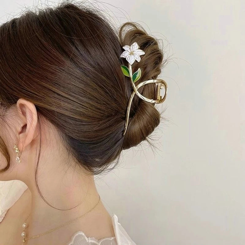 Elegant Gold Colored Flower Hair Clips Headband