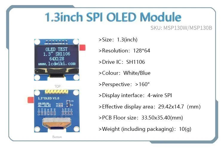 Blue Word OLED Display Module 12864 SSD1306