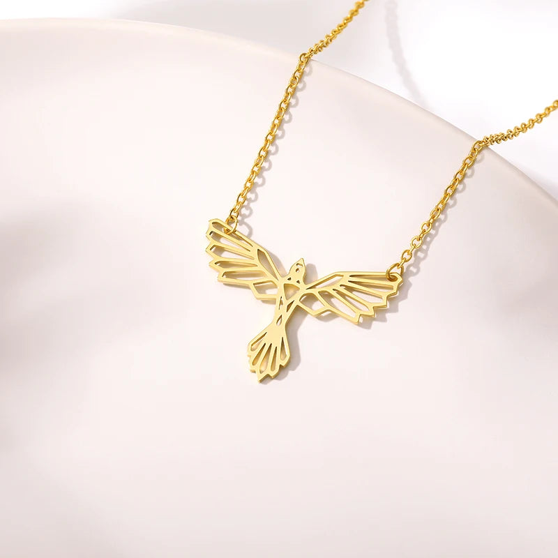 Origami Bird Pendant Necklace Stainless Steel