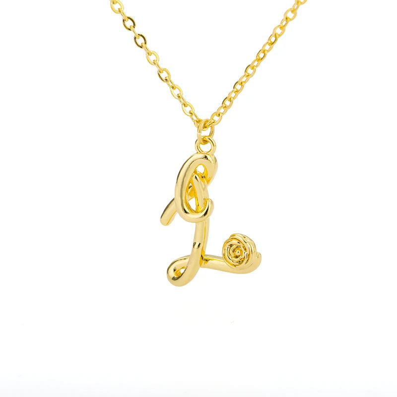 Rose Flower A-Z Letter Necklaces