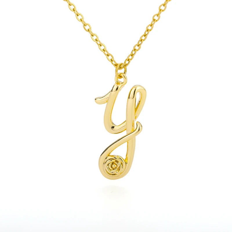 Rose Flower A-Z Letter Necklaces