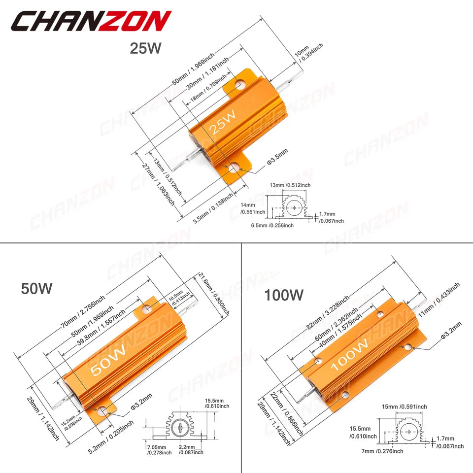 2Pcs 25W 50W 10W Wirewound Aluminum Resistor High Power Resistance 0.01 0.5 1 2 3 4 5 6 8 10 16 20 25 50 75 1K 10K ohm Resistors