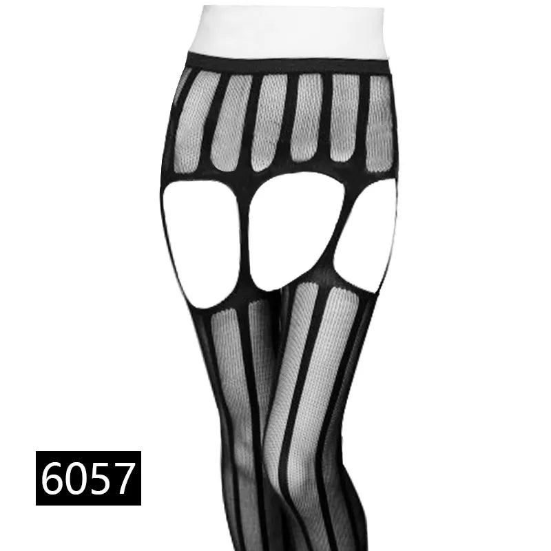 Stripe Elastic Thigh Sheer Pantyhose Stockings