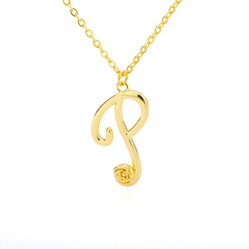 Rose Flower A-Z Letter Necklaces