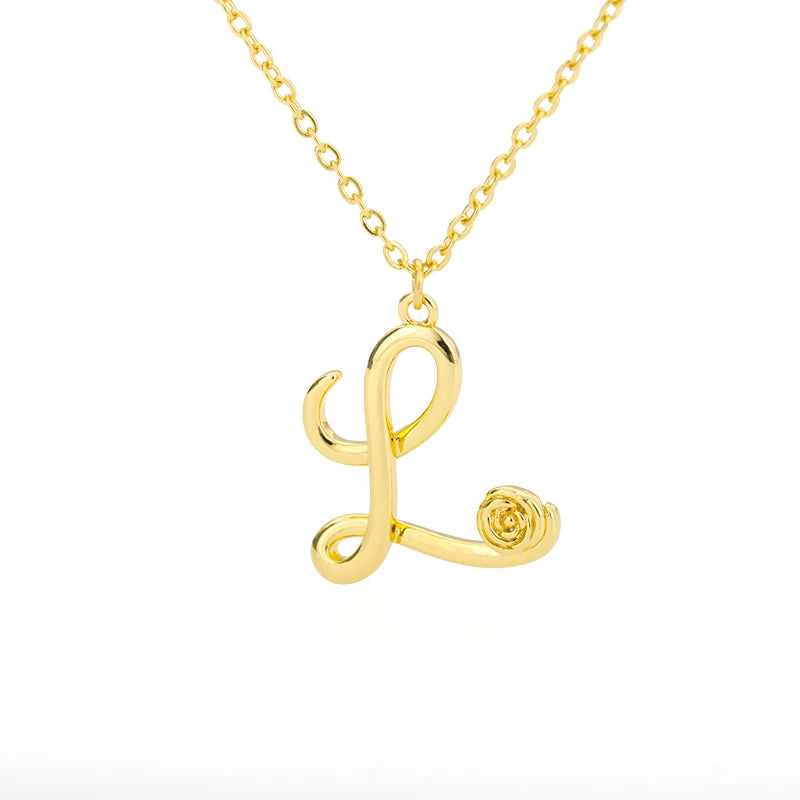 Rose Flower A-Z Letter Necklaces