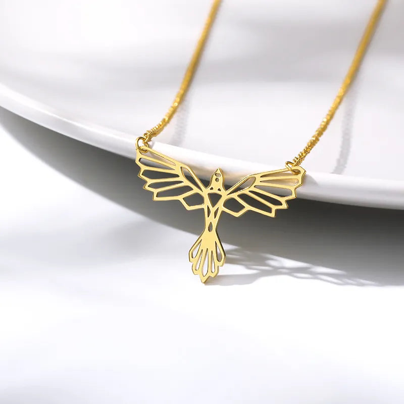 Origami Bird Pendant Necklace Stainless Steel