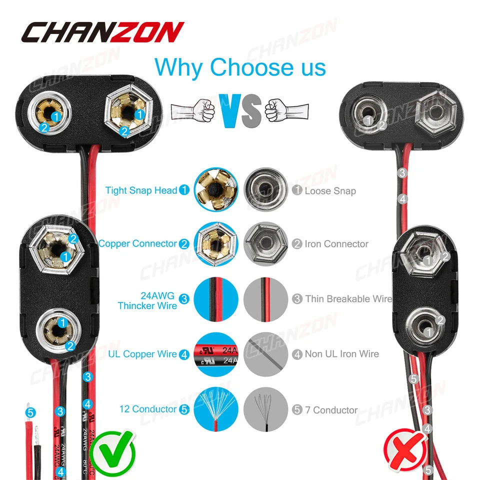 9V Battery Power Connector Snap Clip