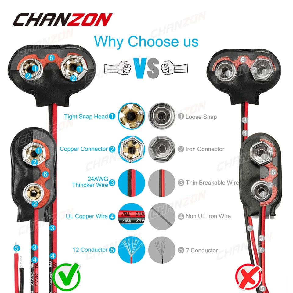 9V Battery Power Connector Snap Clip