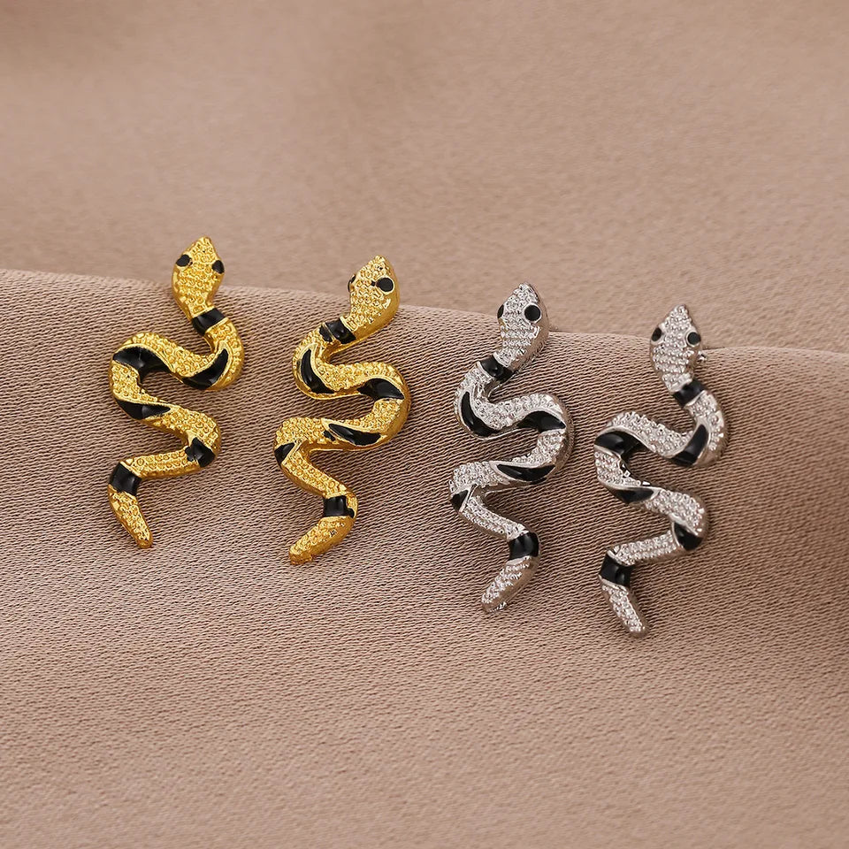 Trendy Gold Snake Stud Earrings