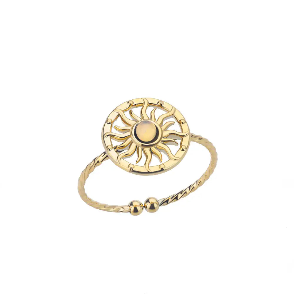 Gold Stainless Steel Sun Ring