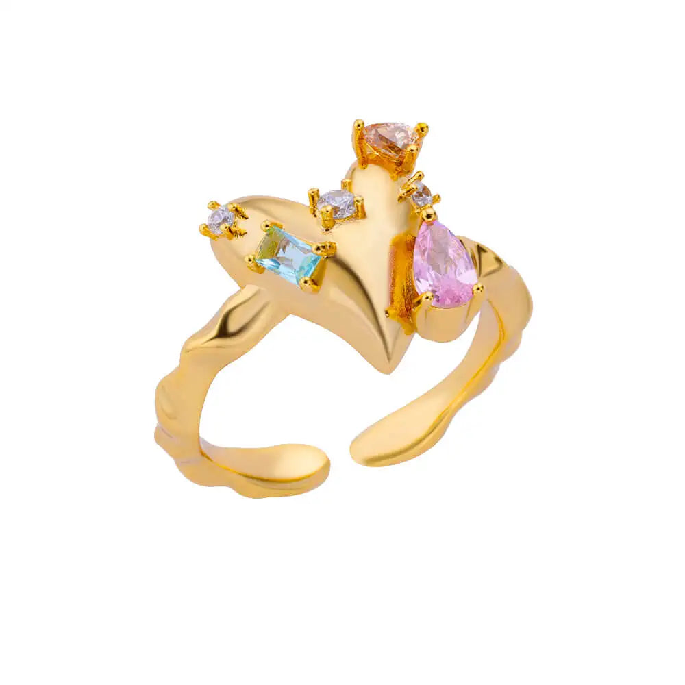 Gold Color Zircon Heart Rings