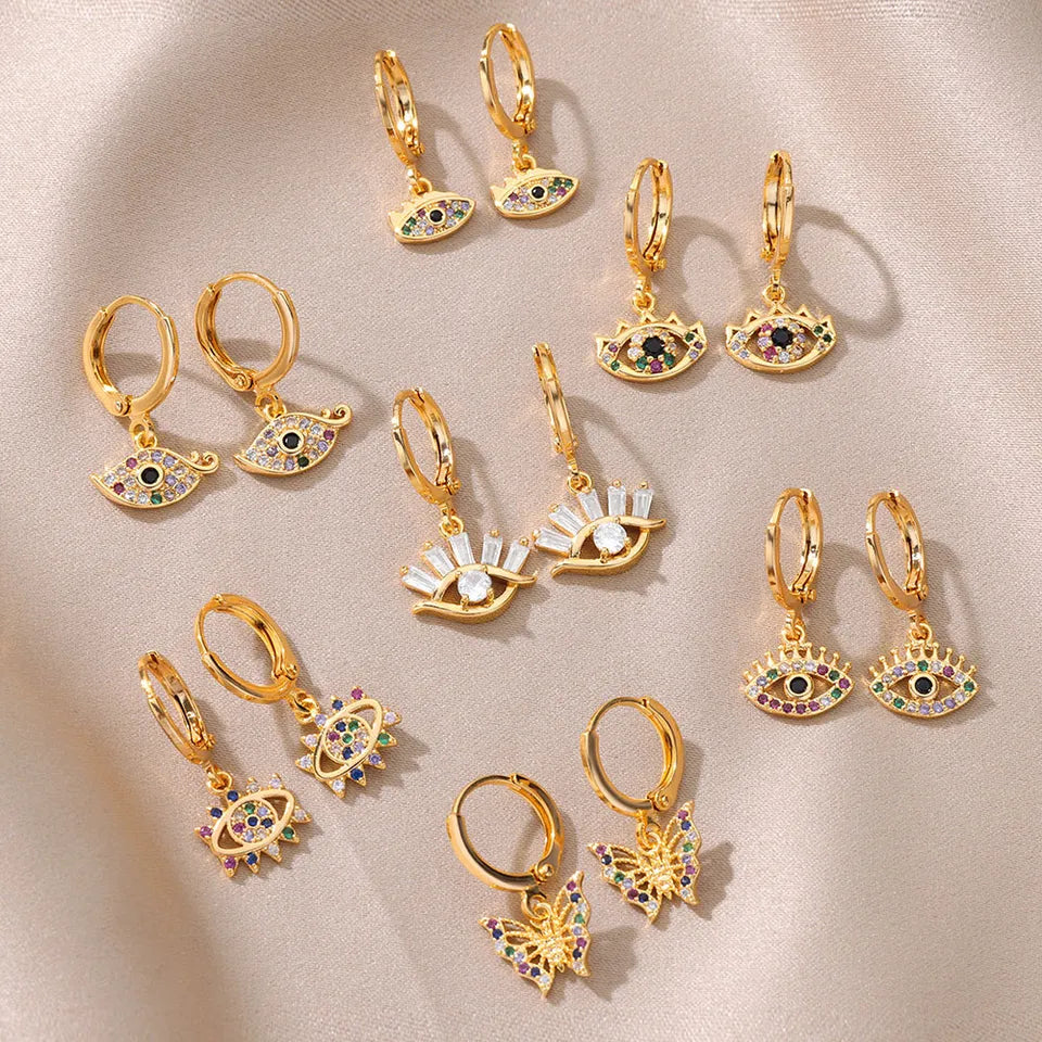 Aesthetic Luxury Zircon Evil Eye Hoop Earrings