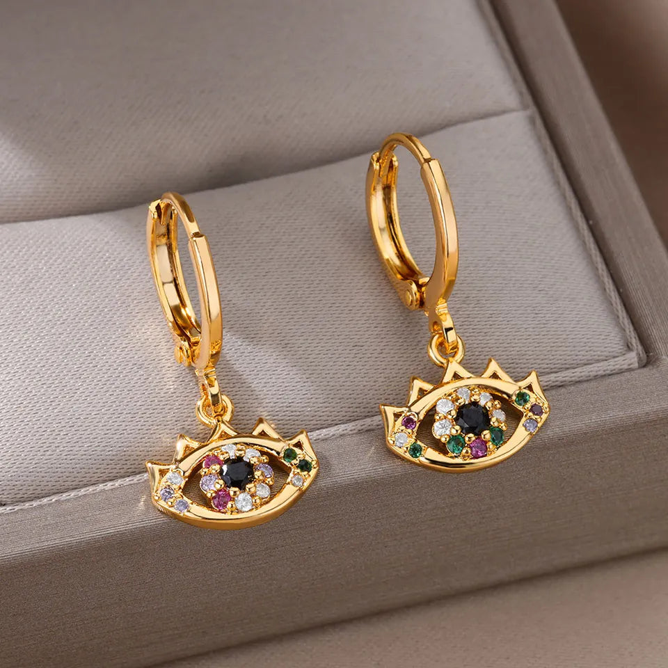 Aesthetic Luxury Zircon Evil Eye Hoop Earrings