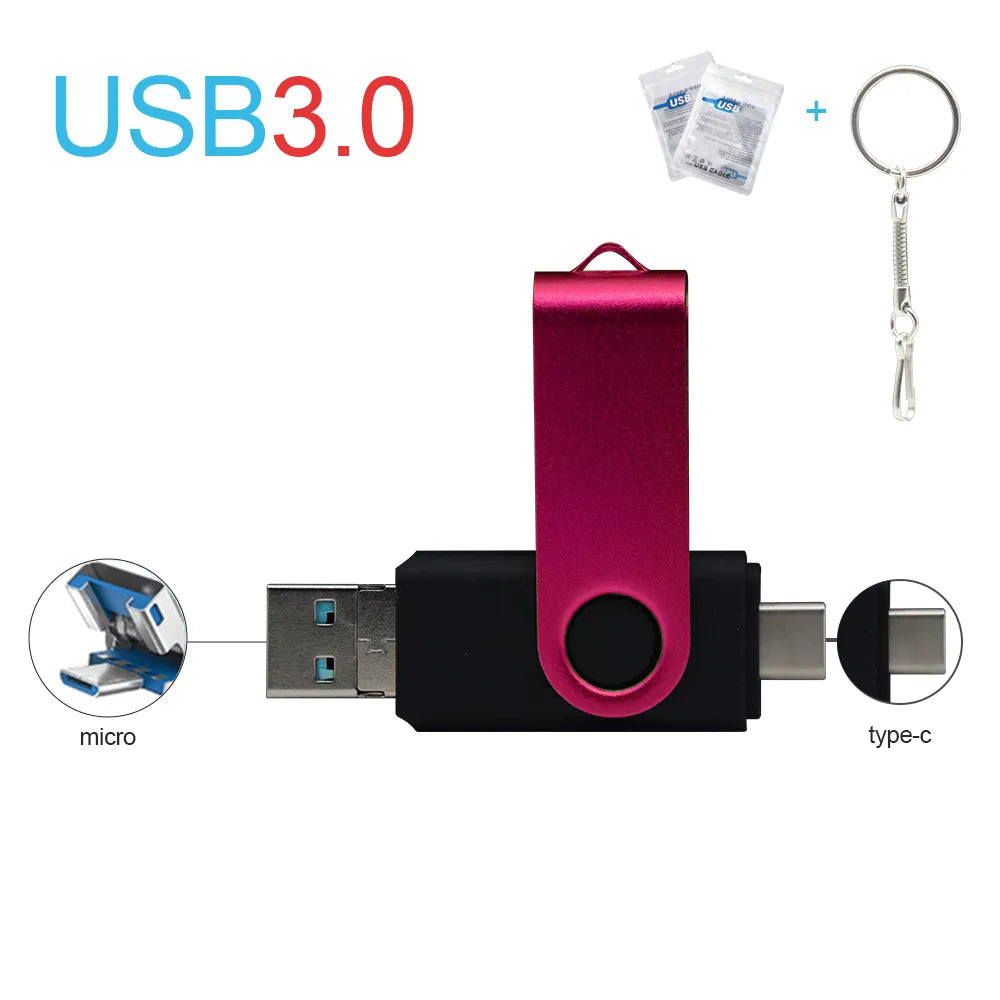 Metal USB Flash Drive 3 IN 1 USB 3.0 &amp; Type C &amp; Micro USB Stick OTG Pen Drive 512GB 256GB 128GB 64GB 32GB Pendrive U Disk