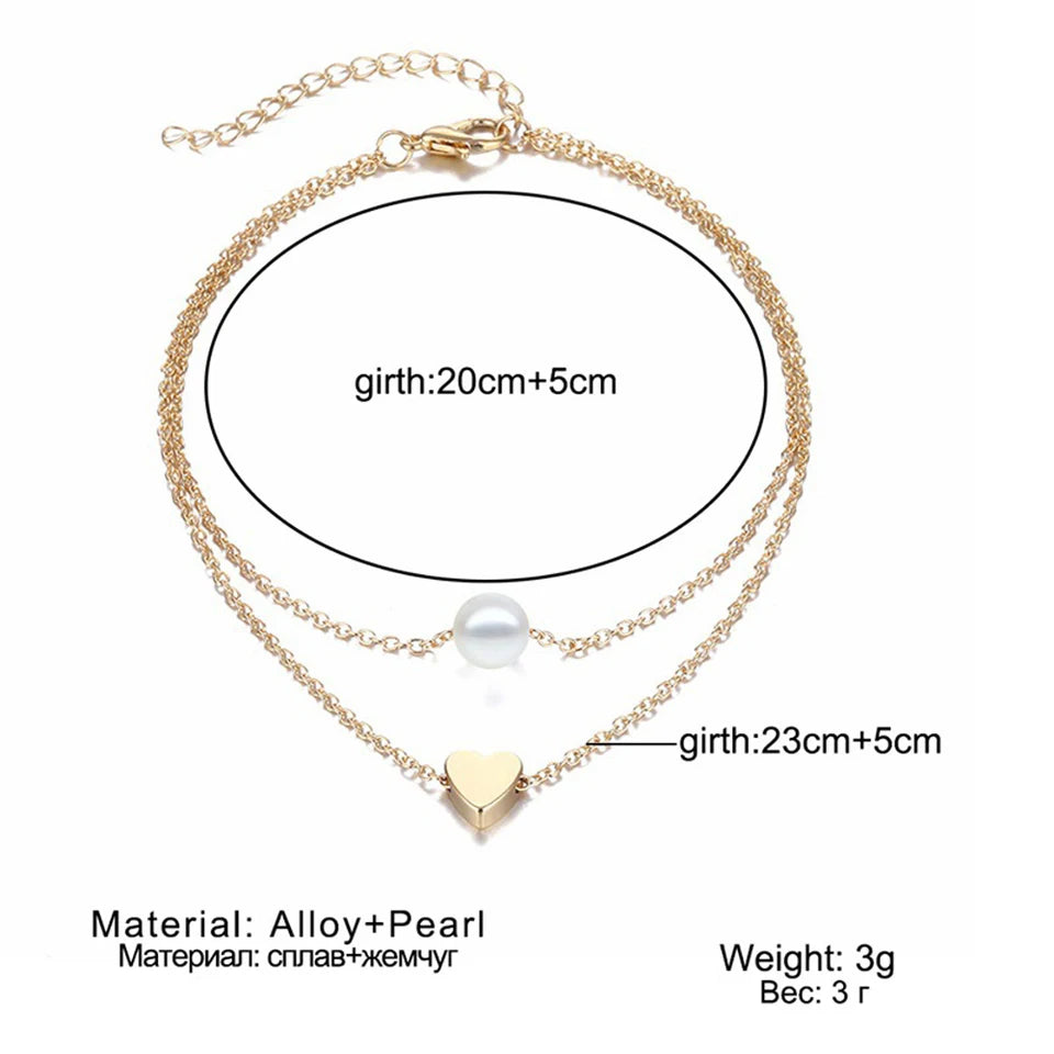 Fashion Multilayer Heart Anklets Foot Jewelry