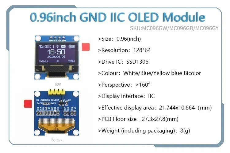 Blue Word OLED Display Module 12864 SSD1306