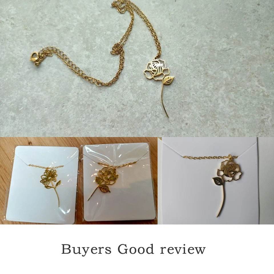 Gold Color Stainless Steel Flower Pendant Necklace