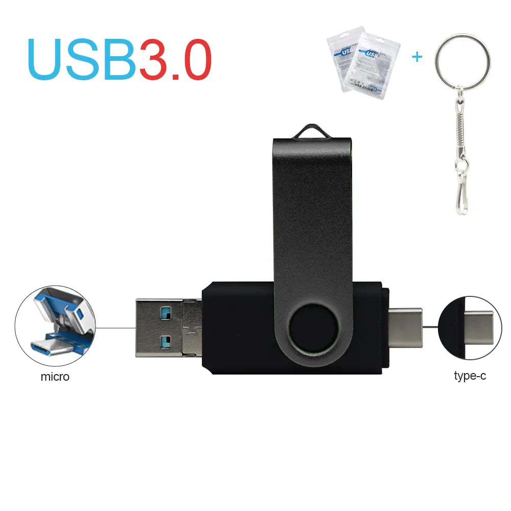 Metal USB Flash Drive 3 IN 1 USB 3.0 &amp; Type C &amp; Micro USB Stick OTG Pen Drive 512GB 256GB 128GB 64GB 32GB Pendrive U Disk