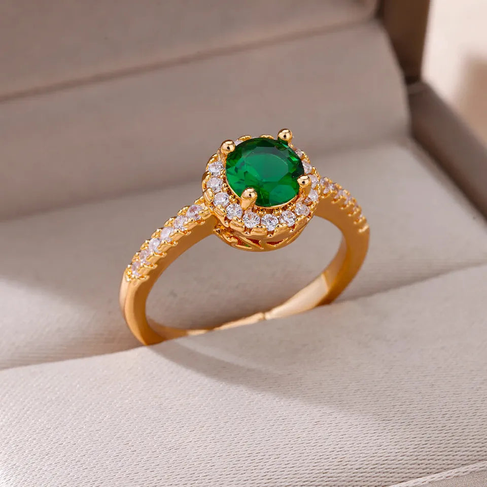 Stainless Steel Gold Plated Zircon Rings