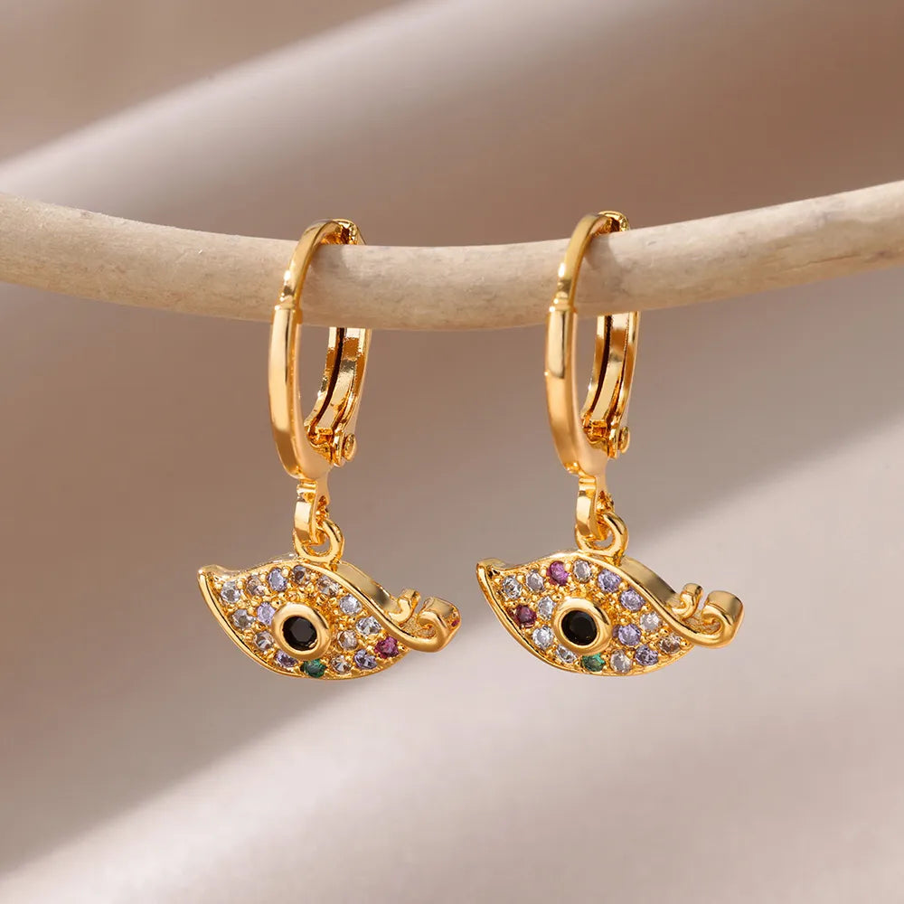 Aesthetic Luxury Zircon Evil Eye Hoop Earrings