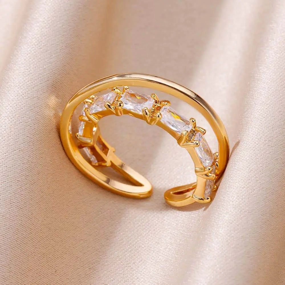 Stainless Steel Gold Plated Zircon Rings