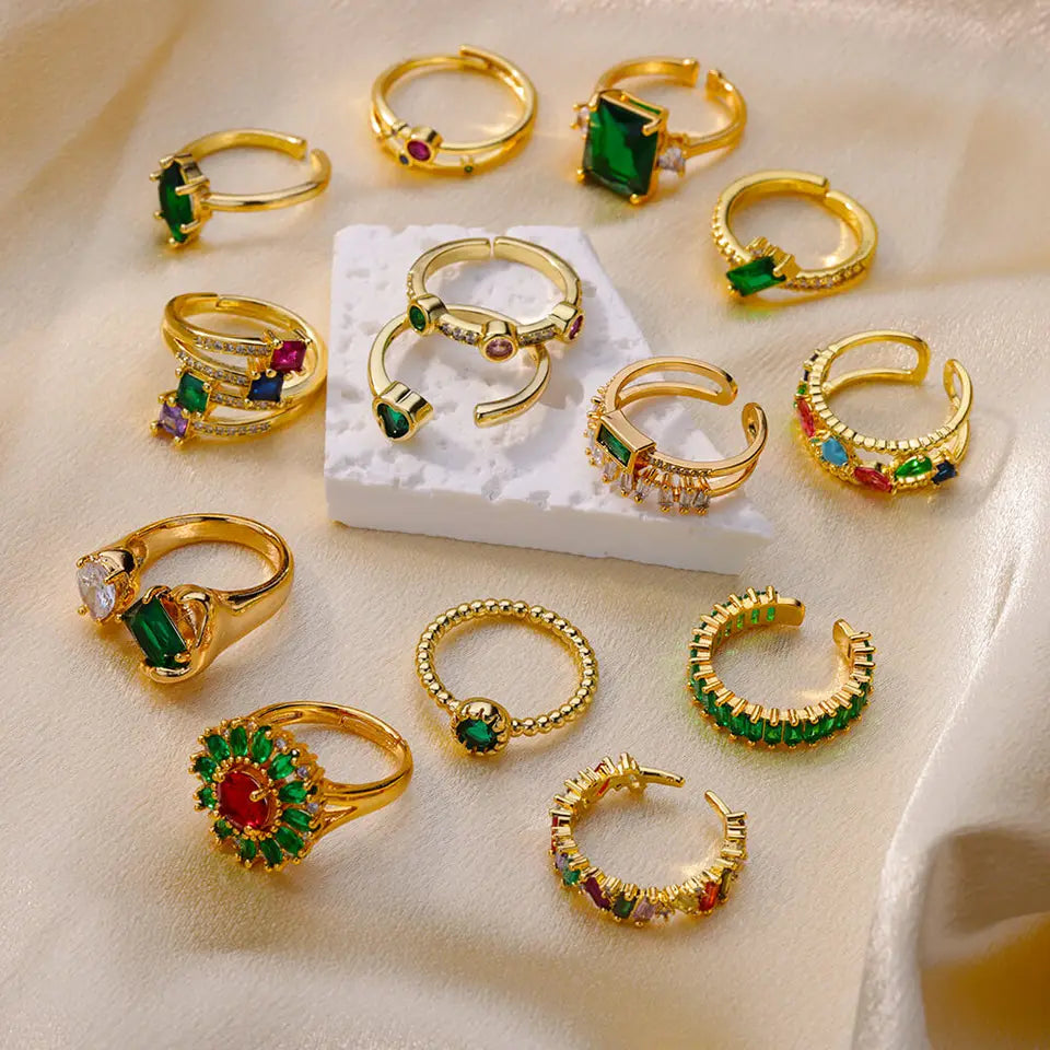 Adjustable Luxury Green Zircon Rings