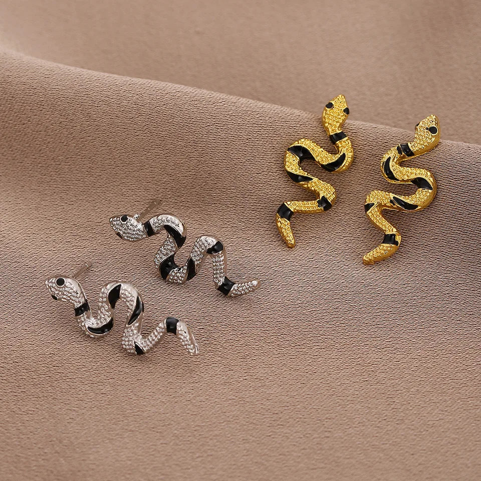 Trendy Gold Snake Stud Earrings