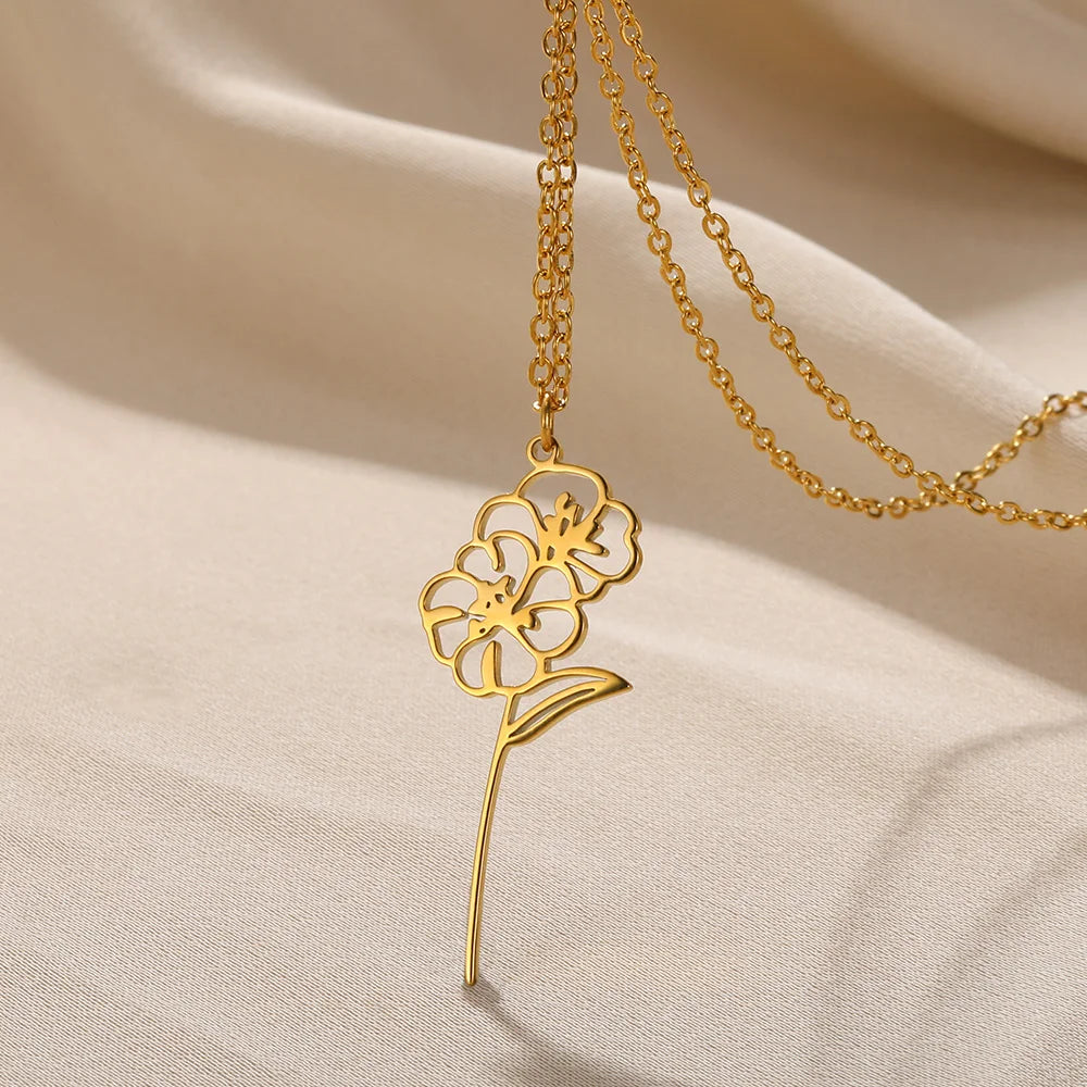 Gold Color Stainless Steel Flower Pendant Necklace