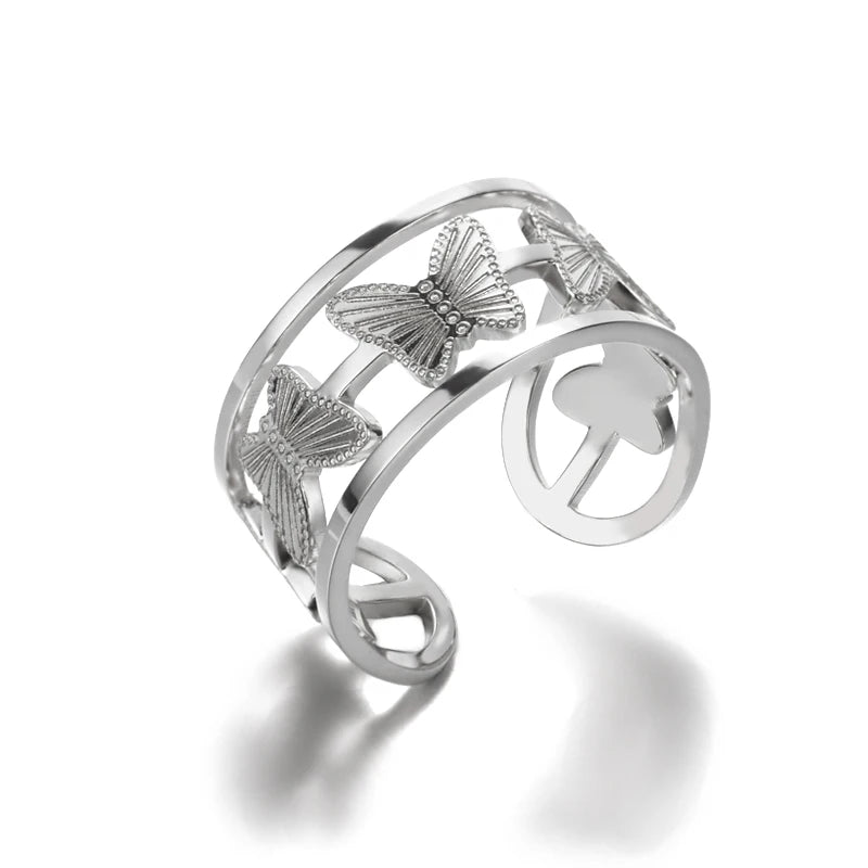 Fashion Metal Punk Butterfly Ring Stainless Steel