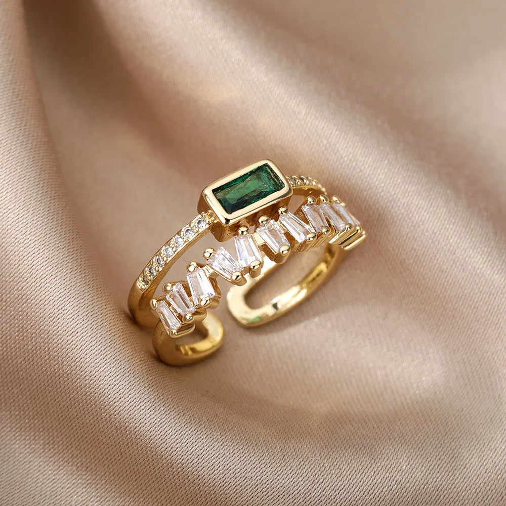 Adjustable Luxury Green Zircon Rings