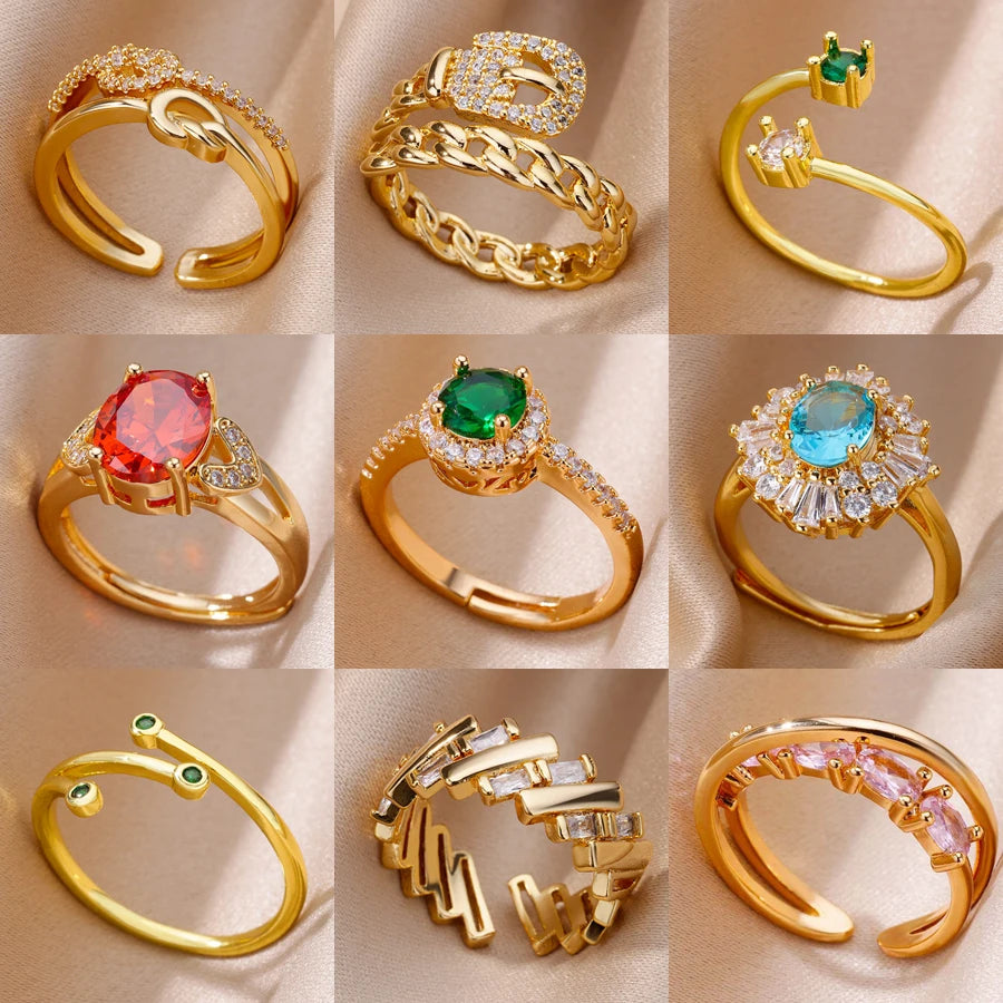 Stainless Steel Gold Plated Zircon Rings