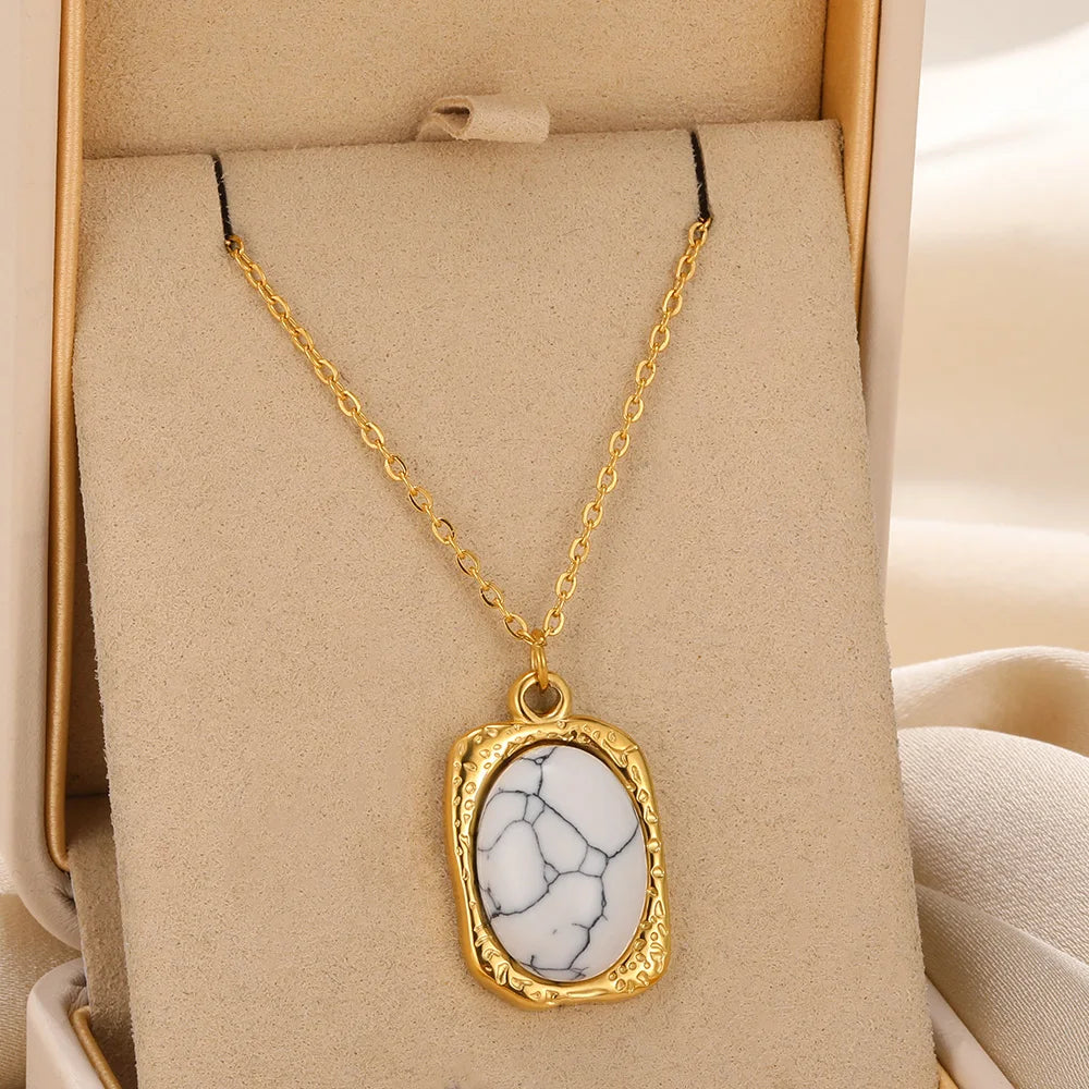 Natural Stone Pendant Necklace with Stainless Steel Chain