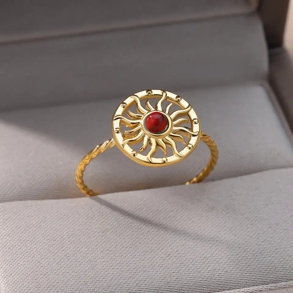 Gold Stainless Steel Sun Ring