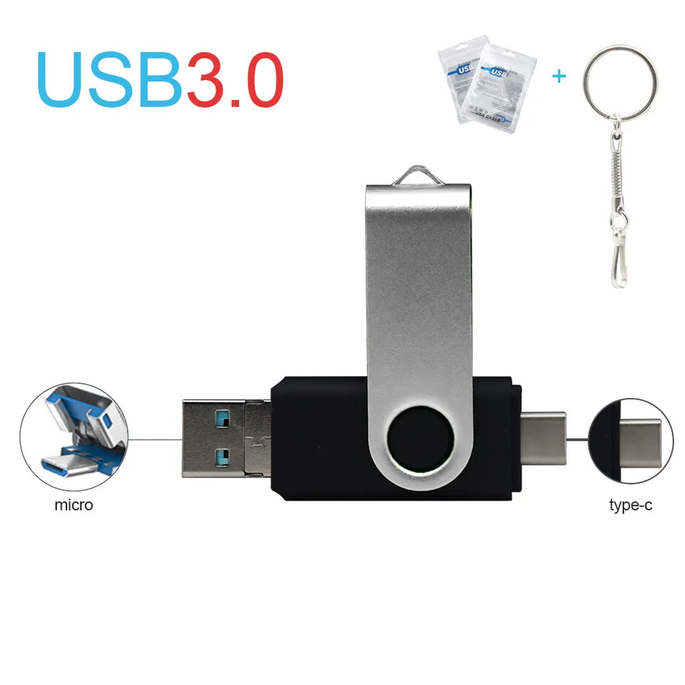 Metal USB Flash Drive 3 IN 1 USB 3.0 &amp; Type C &amp; Micro USB Stick OTG Pen Drive 512GB 256GB 128GB 64GB 32GB Pendrive U Disk