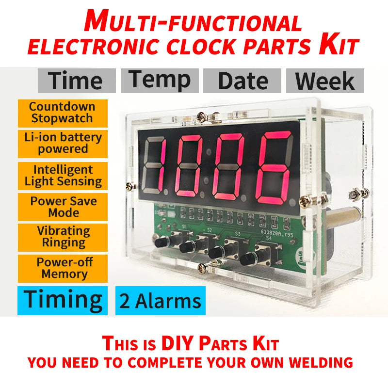 Multifunctional 4-Digit LED Clock Kit with Temperature