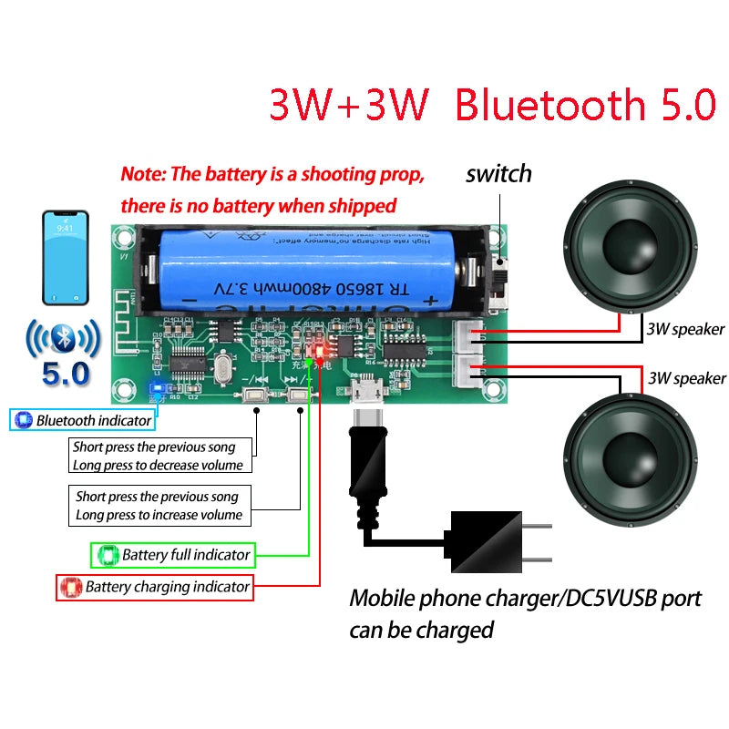 Bluetooth 5.0 2*3W Stereo Class D Amplifier