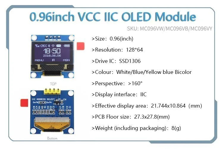 Blue Word OLED Display Module 12864 SSD1306