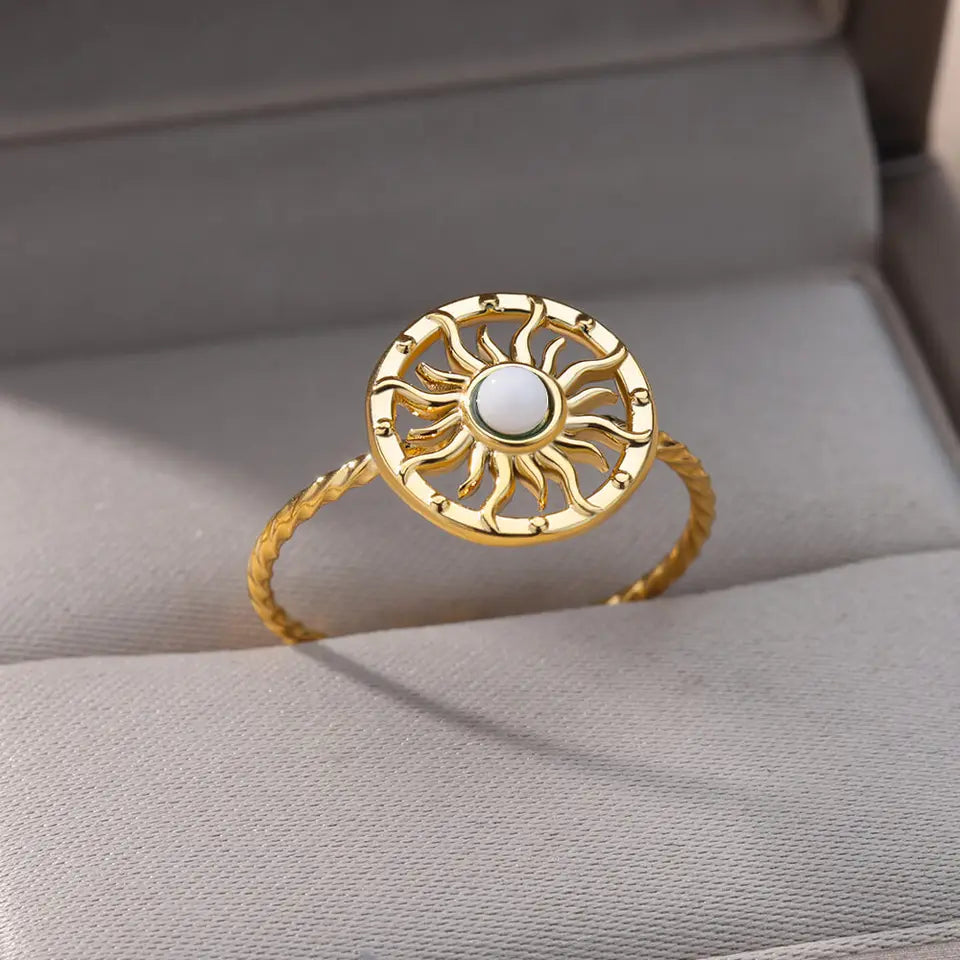 Gold Stainless Steel Sun Ring