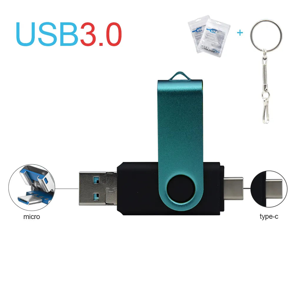 Metal USB Flash Drive 3 IN 1 USB 3.0 &amp; Type C &amp; Micro USB Stick OTG Pen Drive 512GB 256GB 128GB 64GB 32GB Pendrive U Disk