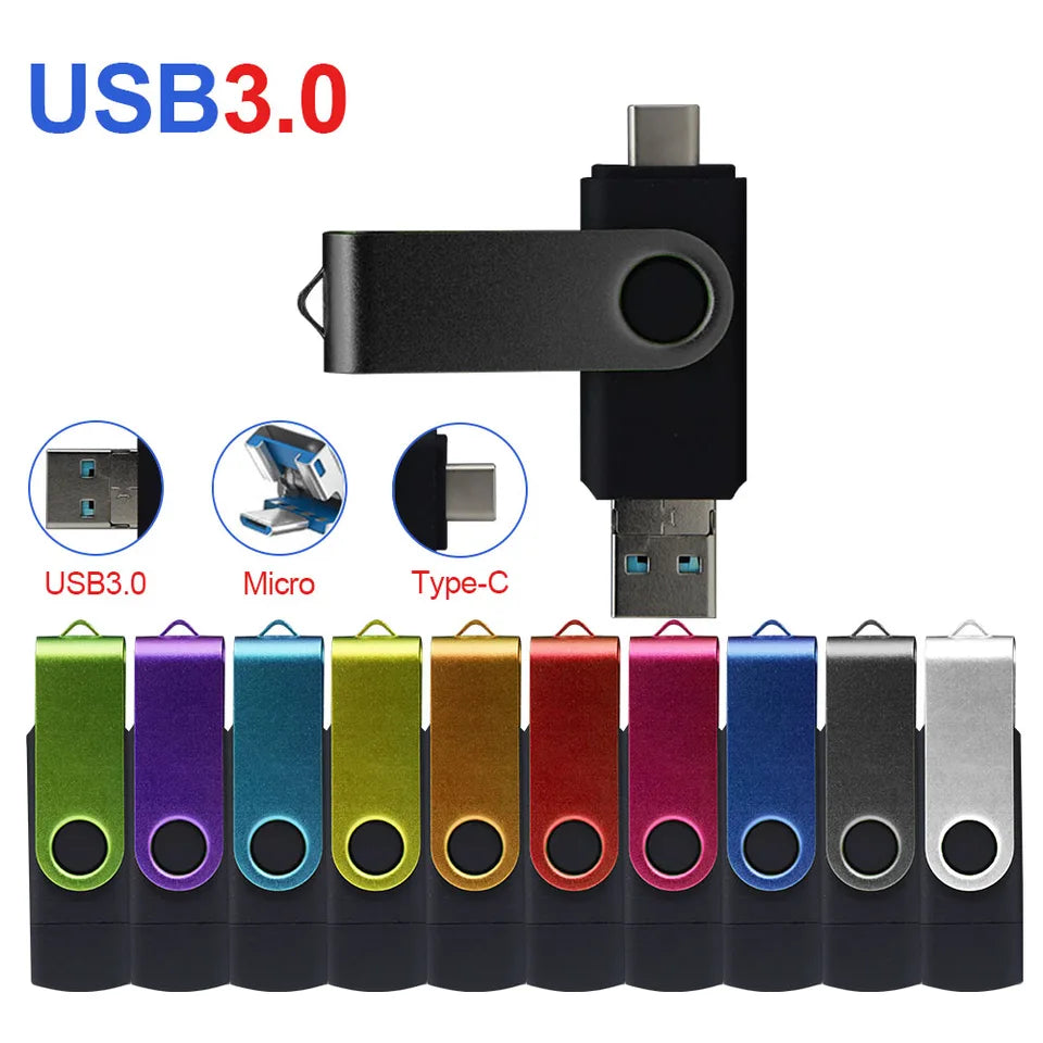 Metal USB Flash Drive 3 IN 1 USB 3.0 &amp; Type C &amp; Micro USB Stick OTG Pen Drive 512GB 256GB 128GB 64GB 32GB Pendrive U Disk