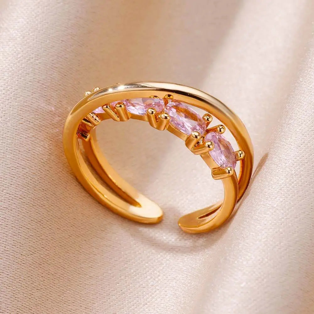 Stainless Steel Gold Plated Zircon Rings