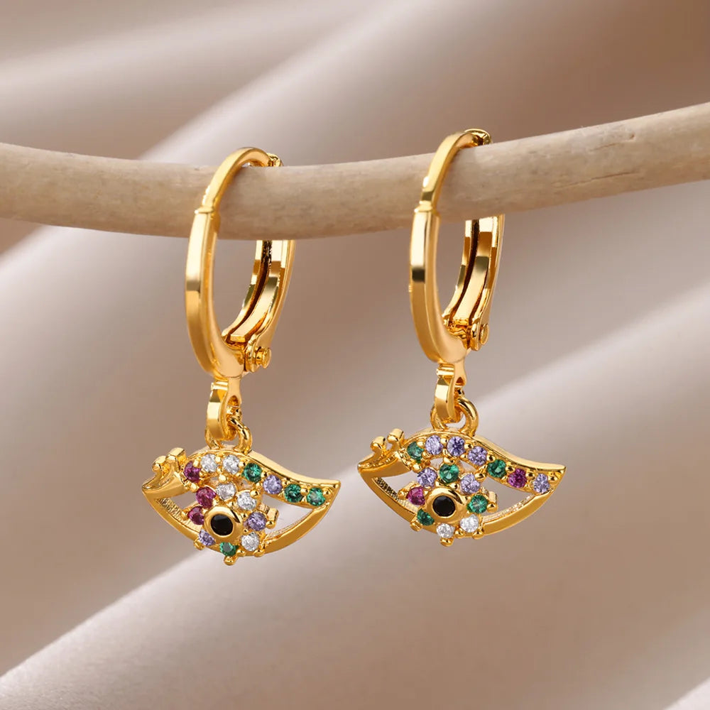 Aesthetic Luxury Zircon Evil Eye Hoop Earrings