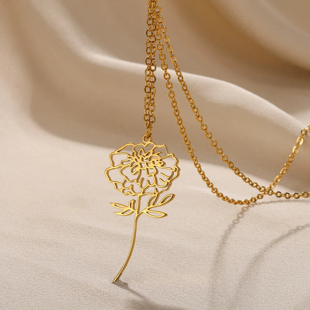 Gold Color Stainless Steel Flower Pendant Necklace