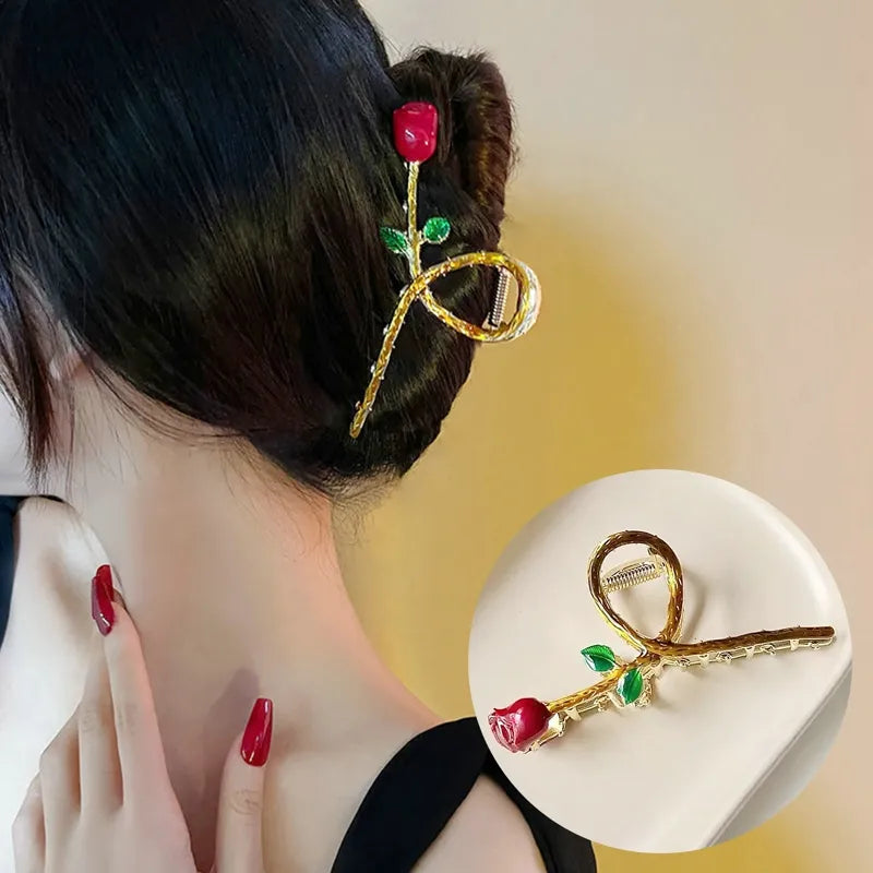 Elegant Gold Colored Flower Hair Clips Headband