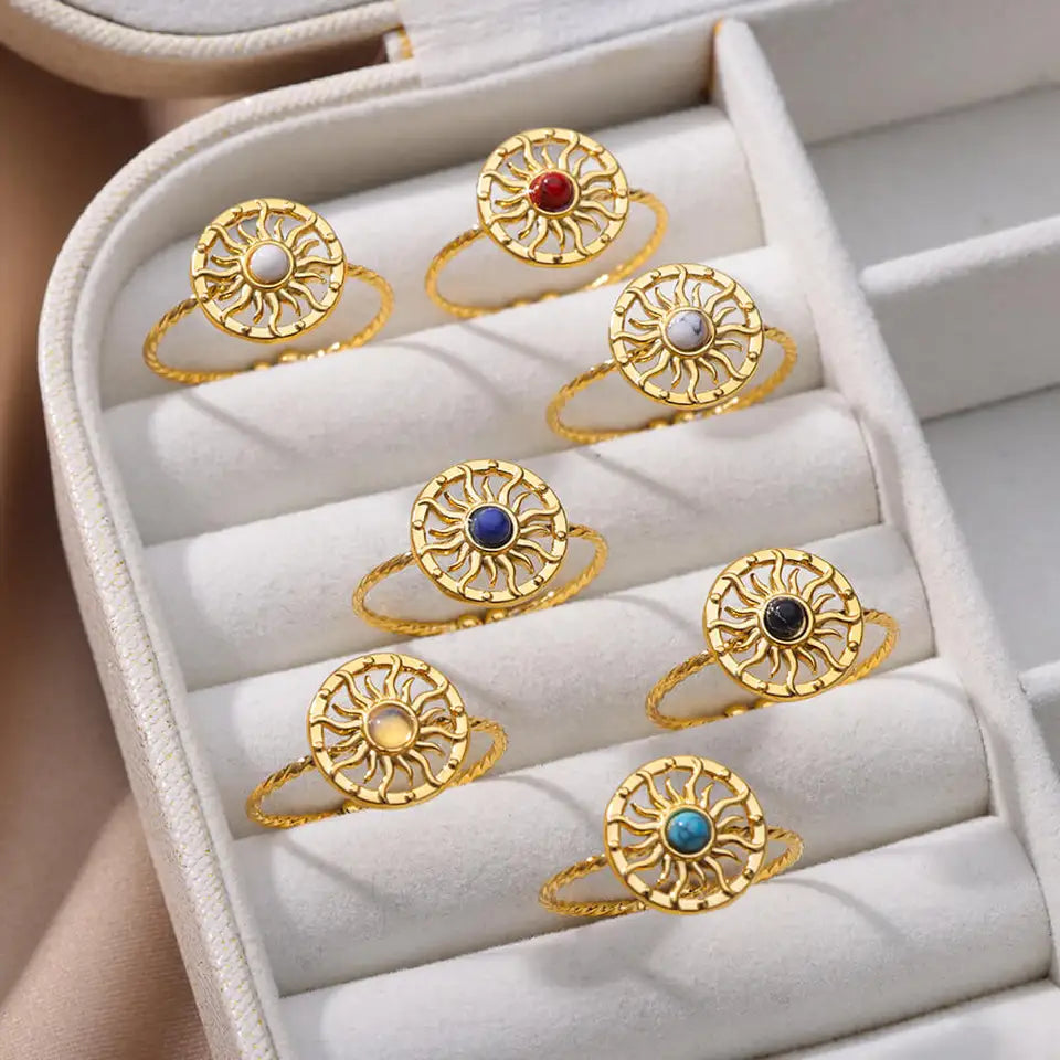 Gold Stainless Steel Sun Ring