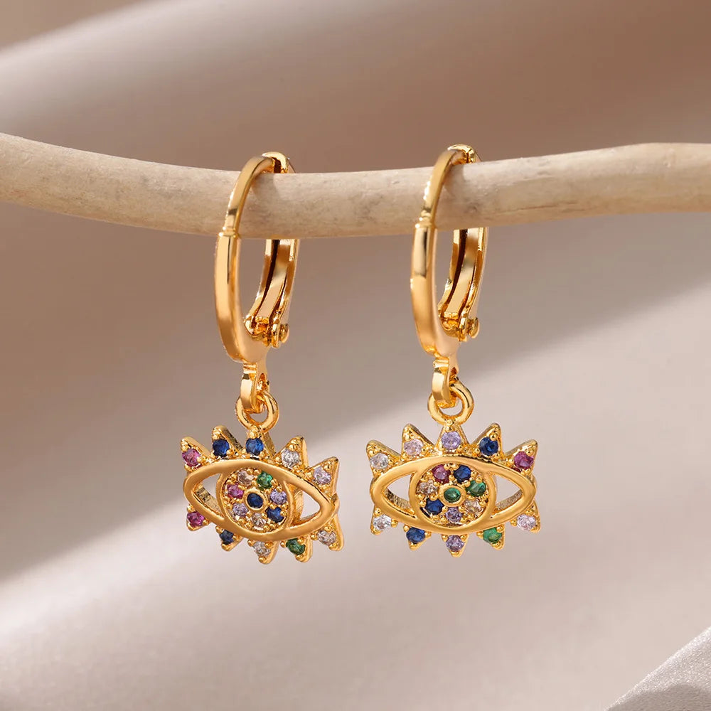 Aesthetic Luxury Zircon Evil Eye Hoop Earrings