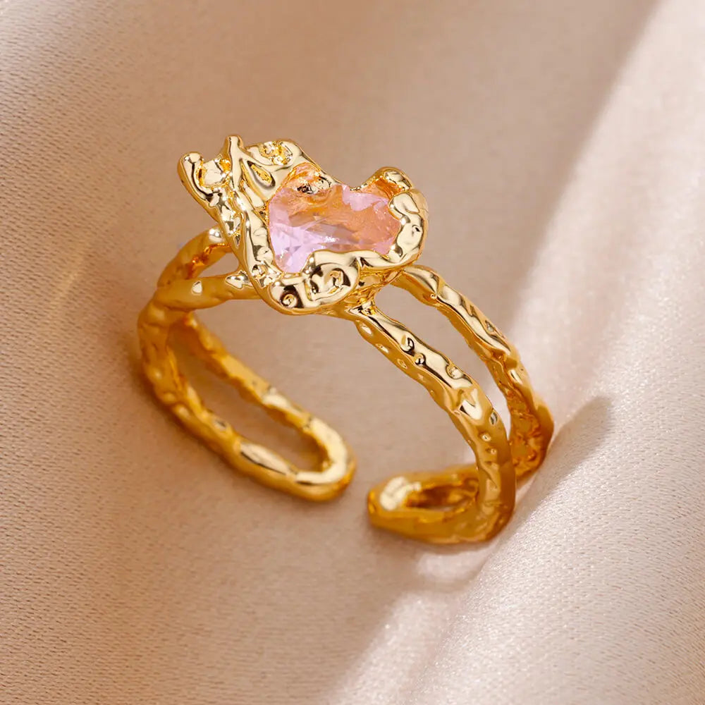 Gold Color Zircon Heart Rings