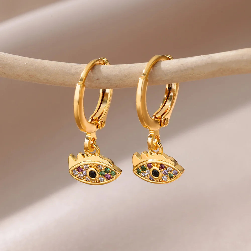 Aesthetic Luxury Zircon Evil Eye Hoop Earrings