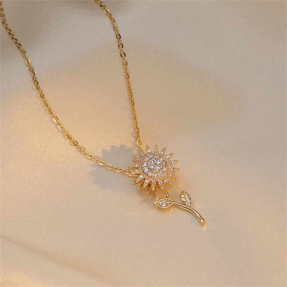 Zircon Sunflower Pendant Necklace: Fashion Party Jewelry