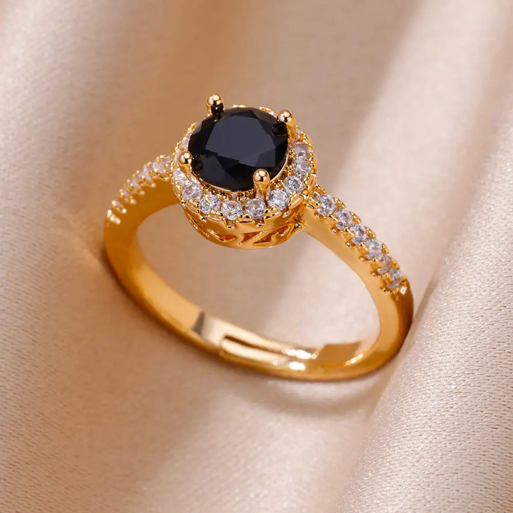 Stainless Steel Gold Plated Zircon Rings